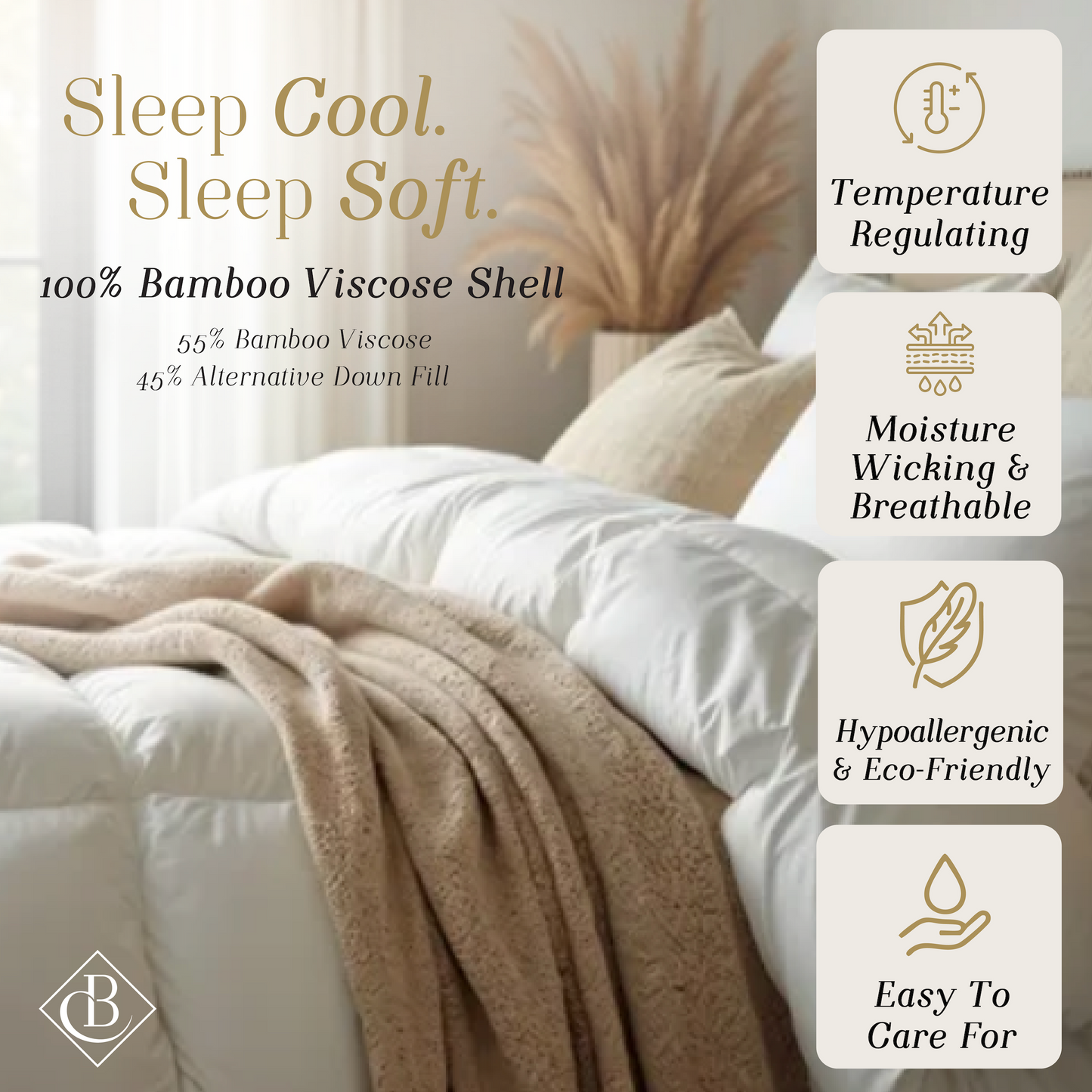 Bella Coterie Bamboo Viscose Duvet Insert | A Luxury Down Alternative Comforter | All Season Cooling for Hot Sleepers | Ultra Soft & Breathable | Machine Washable