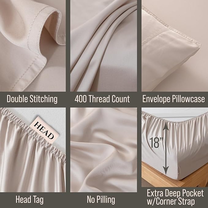 Bella Coterie Luxury Queen Size Bamboo Sheet Set - Organically Grown, Ultra Soft, Cooling for Hot Sleepers, 18" Deep Pocket Viscose Made From Bamboo - Thumbnail 5